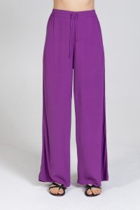 Κρεπ μαροκέν παντελόνι σε φαρδιά γραμμή με πλεκτές λεπτομέριες hyacinth violet