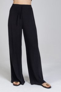 Crepe marocaine wide leg pants with knitted details black