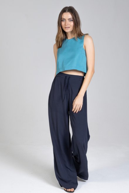 Crepe marocaine wide leg pants with knitted details navy