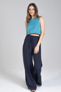 Crepe marocaine wide leg pants with knitted details navy