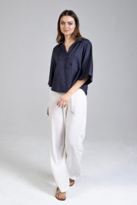 Crepe marocaine wide leg pants with knitted details ivory