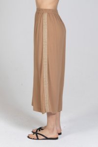 Crepe marocaine cropped wide leg pants with knitted details camel