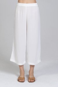 Crepe marocaine cropped wide leg pants with knitted details ivory