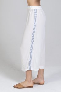 Crepe marocaine cropped wide leg pants with knitted details ivory