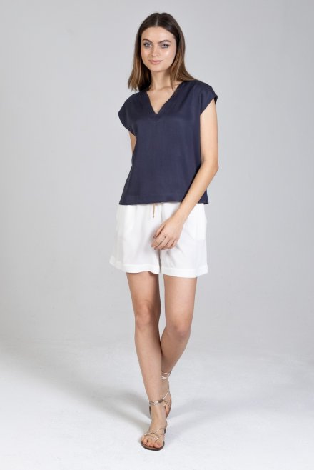 Crepe marocaine shorts with knitted details ivory
