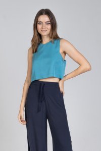 Tencel crop top with knitted details petrol