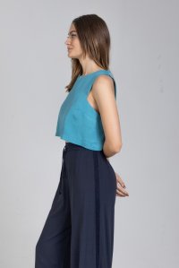 Tencel crop top with knitted details petrol