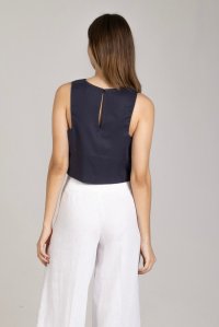Tencel crop top with knitted details navy