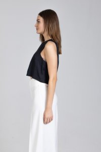 Tencel crop top with knitted details black