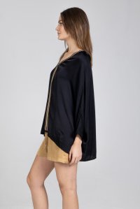 Satin 3/4 sleeved top with knitted details black
