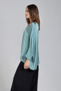 Satin 3/4 sleeved top with knitted details teal