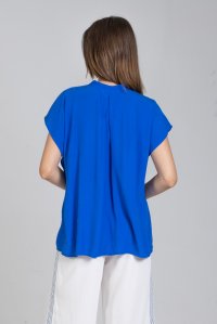 Κρεπ μαροκέν μπλούζα με κοντό μανίκι και πλεκτές λεπτομέρειες royal blue