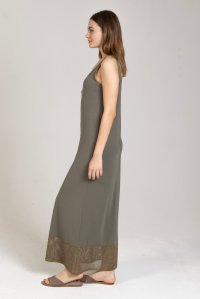 Jersey dress with knitted details khaki