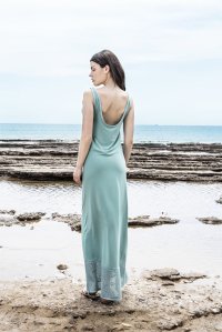 Jersey dress with knitted details teal