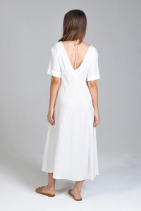 Tencel v-neck midi dress with knitted details white