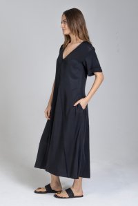 Tencel v-neck midi dress with knitted details black