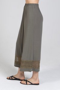 Jersey cropped pants with knitted details khaki
