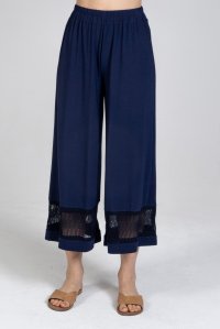 Jersey cropped pants with knitted details navy