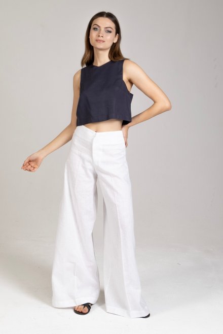 Linen extra-flare pants white
