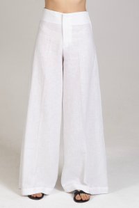Linen extra-flare pants white