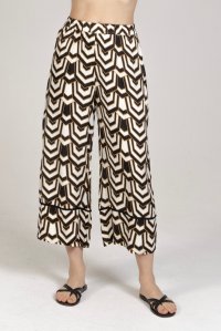 Satin printed cropped pants with knitted details black-ivory-gold