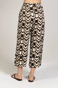 Satin printed cropped pants with knitted details black-ivory-gold