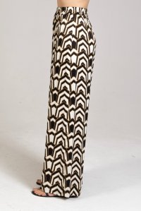 Satin printed wide leg pants black-ivory-gold