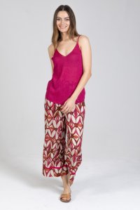 Viscose printed ankle length pants with knitted details multicolored fuchsia