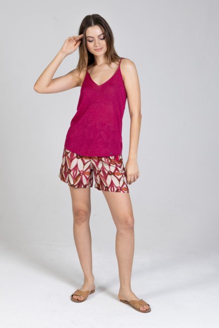 Viscose printed shorts with knitted details multicolored fuchsia