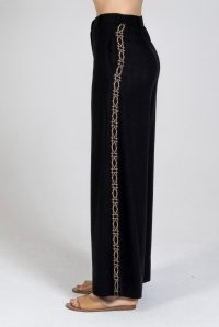 Φαρδύ παντελόνι με λινό και πλεκτές λεπτομέριες black