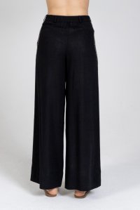 Φαρδύ παντελόνι με λινό και πλεκτές λεπτομέριες black