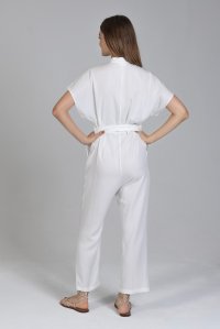 Tencel jumpsuit with knitted details white