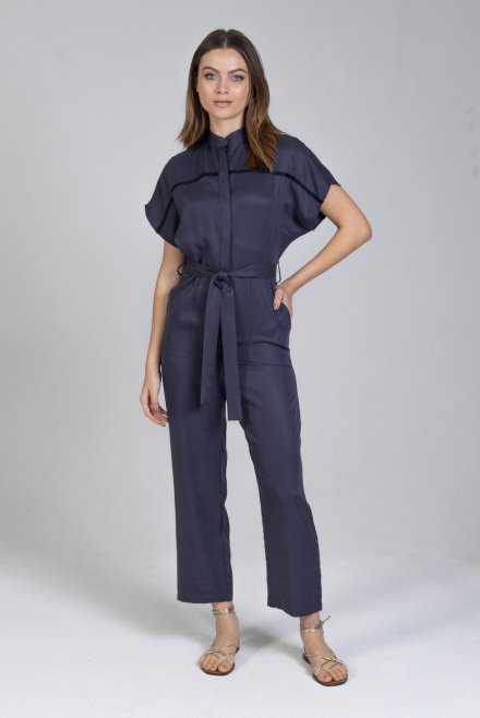Tencel jumpsuit with knitted details navy