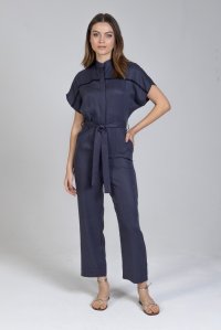 Tencel jumpsuit with knitted details navy