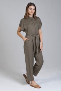 Tencel jumpsuit with knitted details khaki