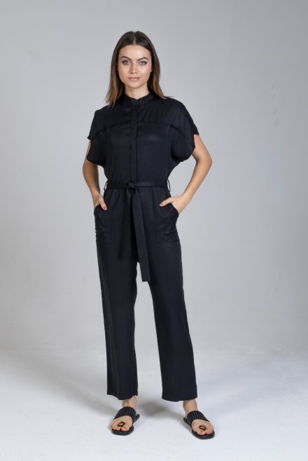 Tencel jumpsuit with knitted details black