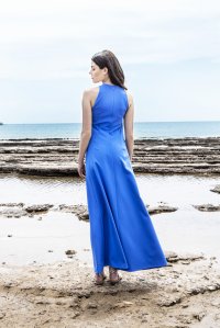 Stretch long dress with knitted details royal blue