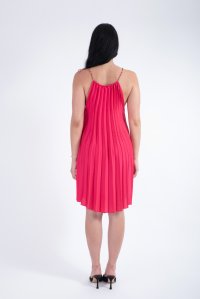 Satin pleated mini dress with knitted details fuchsia