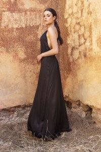 Σατέν μάξι φόρεμα με πλεκτές λεπτομέρεις black