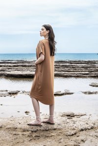 Jersey midi dress with knitted details terracotta
