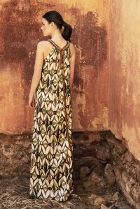 Viscose printed maxi dress with handmade knitted details multicolored  elephant