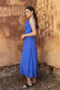 Κρεπ μαροκέν μίντι φόρεμα με χειροποίητες λεπτομέρειες royal blue