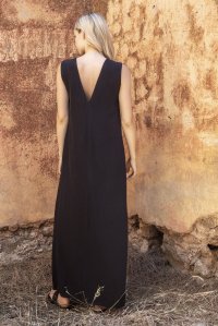 Crepe marocaine maxi dress with knitted details black