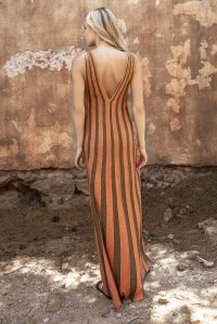 Lurex maxi sleeveless multicolored dress orange -bronze -tan gold