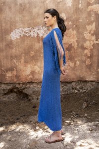 Μεταλλιζέ μάξι φόρεμα με κρόσια royal blue