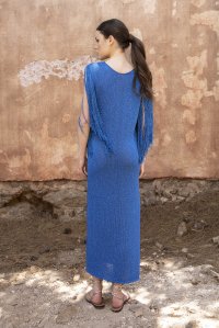 Metallic knit fringed maxi dress royal blue