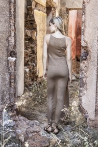 Βαμβακερό-lurex τρυπητό μάξι φόρεμα warm sand