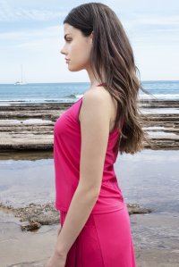 Jersey sleeveless top with knitted details fuchsia