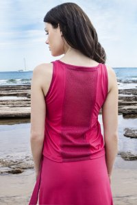 Jersey sleeveless top with knitted details fuchsia