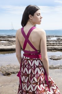 Viscose printed cropped top with knitted details multicolored fuchsia